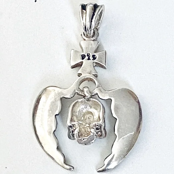 925 Silver skull angel wings pendant iron cross unisex - Picture 6 of 6